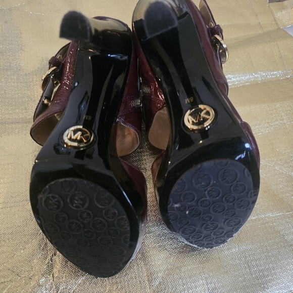 Burgandy Michael Kors Buckle Mary Janes Size 8 - Picture 2 of 5